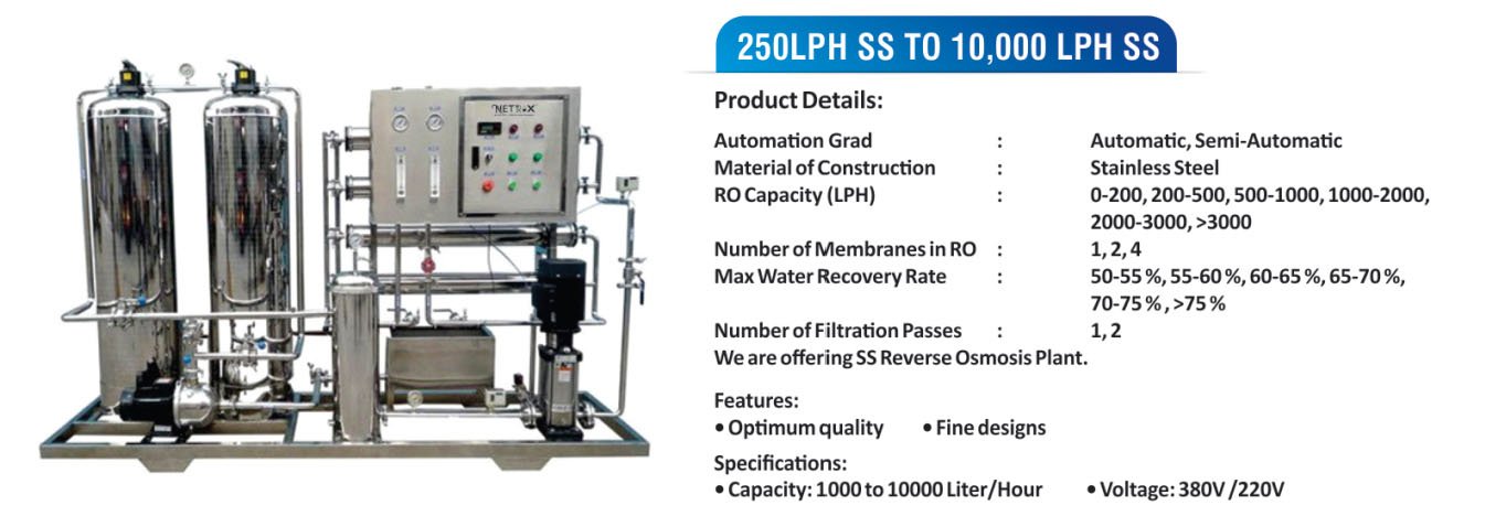 Industrial Water Purifiers 250lph to 1000lph ro plant